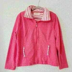 Vintage Cotton pink jacket Womans size large Cute Pink Striped Collar
